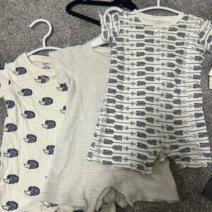 Set of Three Cream and Blue Baby Rompers